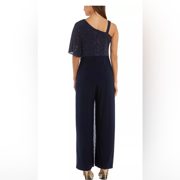 R&M Richards Navy Asymmetrical Caplet Jumpsuit. - Picture 8 of 12